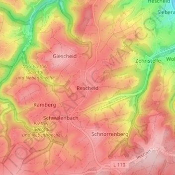 Topografische kaart Rescheid, hoogte, reliëf