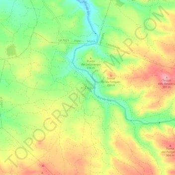 Topografische kaart el Cogul, hoogte, reliëf