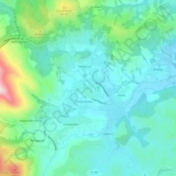 Topografische kaart Sare, hoogte, reliëf