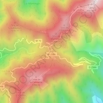 Topografische kaart Col de Turini, hoogte, reliëf