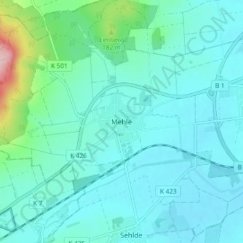 Topografische kaart Mehle, hoogte, reliëf