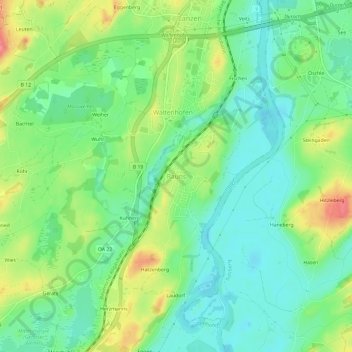 Topografische kaart Rauns, hoogte, reliëf
