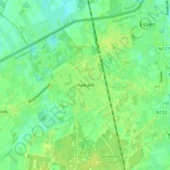 Topografische kaart Heikant, hoogte, reliëf