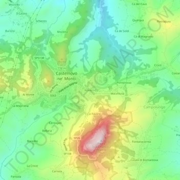 Topografische kaart Albiaccio, hoogte, reliëf