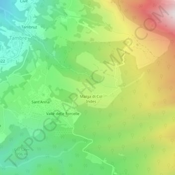 Topografische kaart Col Indes, hoogte, reliëf