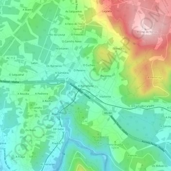 Topografische kaart A Borrallada, hoogte, reliëf