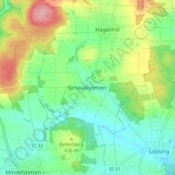 Topografische kaart Schwabstetten, hoogte, reliëf