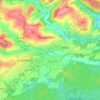 Topografische kaart Schönenberg, hoogte, reliëf
