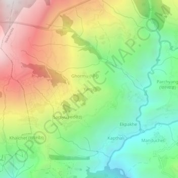 Topografische kaart Yarsa, hoogte, reliëf