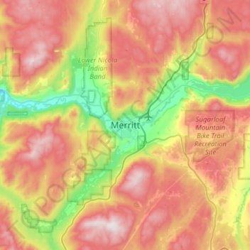 Topografische kaart Merritt, hoogte, reliëf