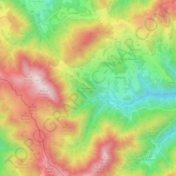 Topografische kaart Montelama, hoogte, reliëf