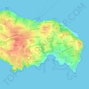 Topografische kaart Kerliet, hoogte, reliëf