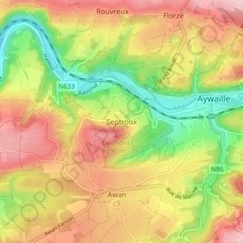 Topografische kaart Septroux, hoogte, reliëf