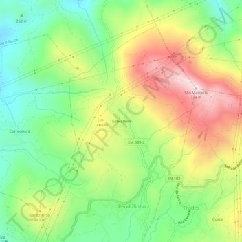 Topografische kaart Sobradelo, hoogte, reliëf
