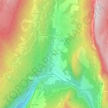 Topografische kaart Cordet, hoogte, reliëf
