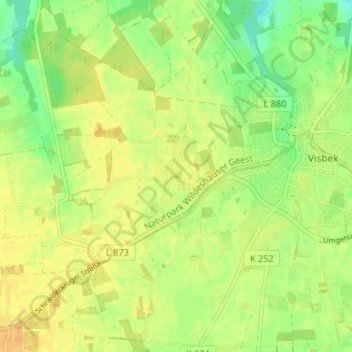 Topografische kaart Erlte, hoogte, reliëf