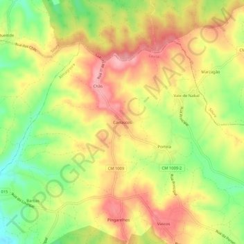 Topografische kaart Carrascos, hoogte, reliëf