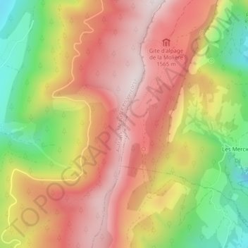 Topografische kaart Pas de Bellecombe, hoogte, reliëf