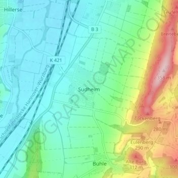 Topografische kaart Sudheim, hoogte, reliëf