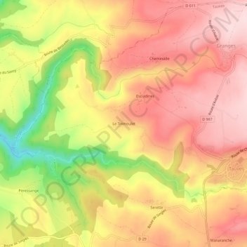 Topografische kaart Le Trémoulet, hoogte, reliëf