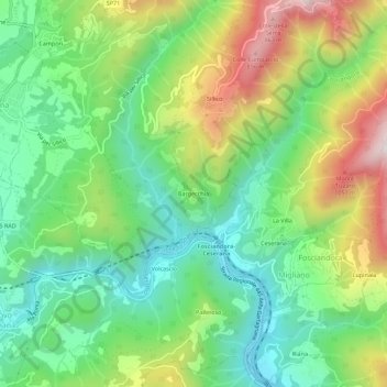 Topografische kaart Bargecchia, hoogte, reliëf