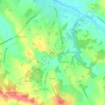 Topografische kaart Milleau, hoogte, reliëf
