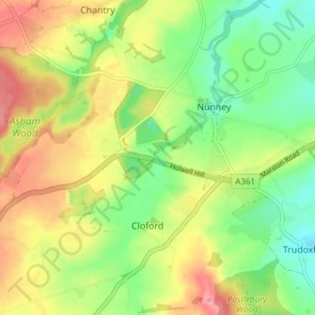 Topografische kaart Holwell, hoogte, reliëf