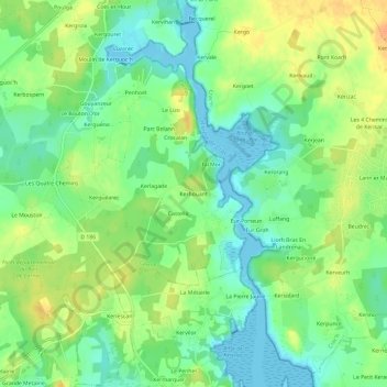 Topografische kaart Kerhouant, hoogte, reliëf