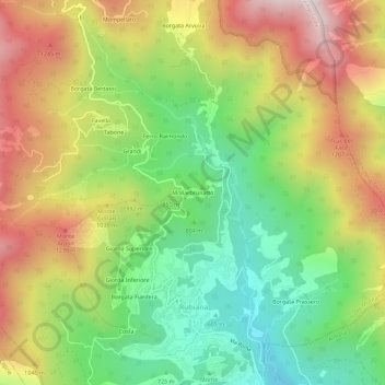 Topografische kaart Mollarbrunatto, hoogte, reliëf