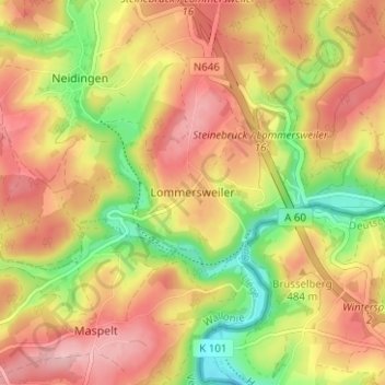 Topografische kaart Lommersweiler, hoogte, reliëf