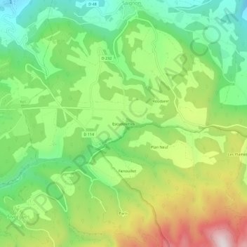 Topografische kaart Escudelettes, hoogte, reliëf