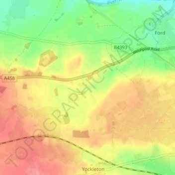 Topografische kaart Cardeston, hoogte, reliëf