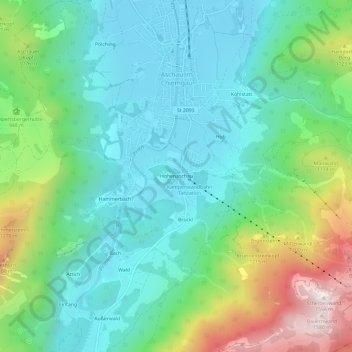 Topografische kaart Hohenaschau, hoogte, reliëf