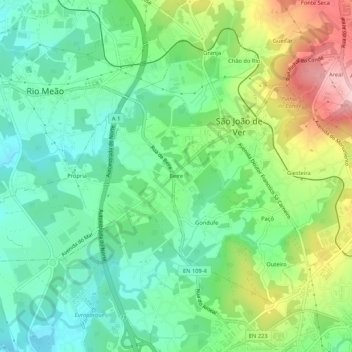 Topografische kaart Beire, hoogte, reliëf