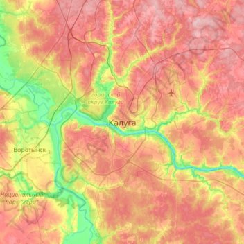 Topografische kaart Kaluga, hoogte, reliëf