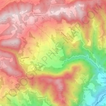 Topografische kaart Prunarolo, hoogte, reliëf