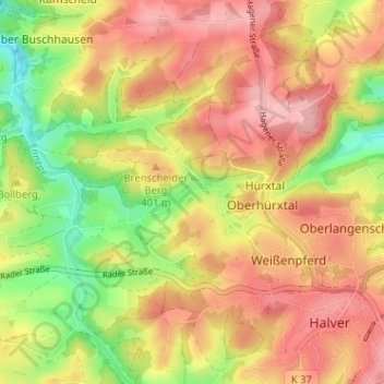 Topografische kaart Auf den Kuhlen, hoogte, reliëf