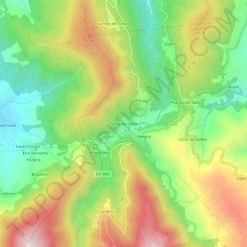 Topografische kaart Ponte do Sótão, hoogte, reliëf