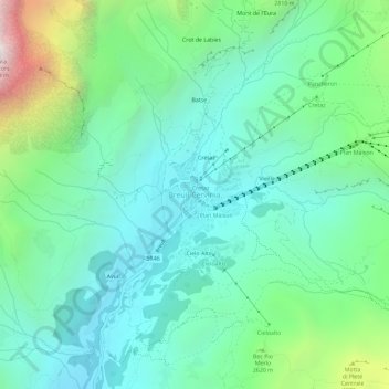 Topografische kaart Le Breuil - Cervinia, hoogte, reliëf