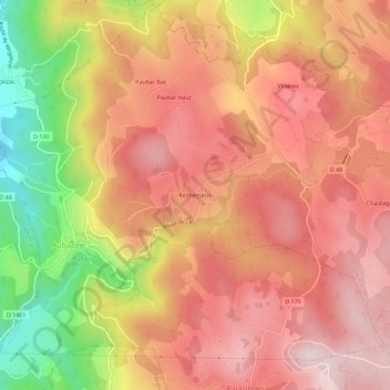 Topografische kaart Rochesseux, hoogte, reliëf