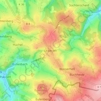 Topografische kaart Uckerath, hoogte, reliëf