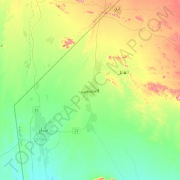 Topografische kaart المضيبي, hoogte, reliëf
