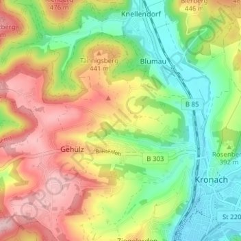 Topografische kaart Seelach, hoogte, reliëf