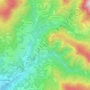 Topografische kaart Mochignano di Sopra, hoogte, reliëf