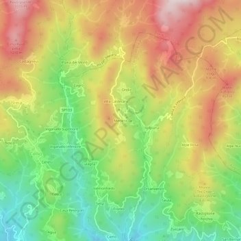 Topografische kaart Merlera, hoogte, reliëf