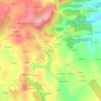 Topografische kaart Kernigel, hoogte, reliëf