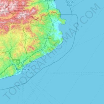 Topografische kaart Costa Brava, hoogte, reliëf