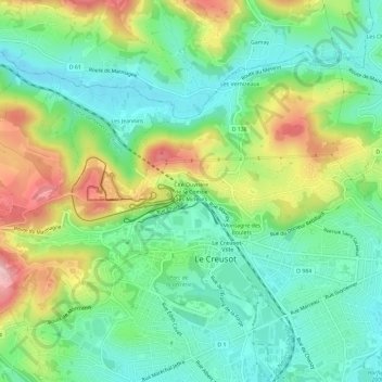 Topografische kaart Cité Ouvrière de la Combe des Mineurs, hoogte, reliëf