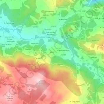 Topografische kaart Boimir, hoogte, reliëf