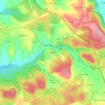 Topografische kaart Martinela, hoogte, reliëf